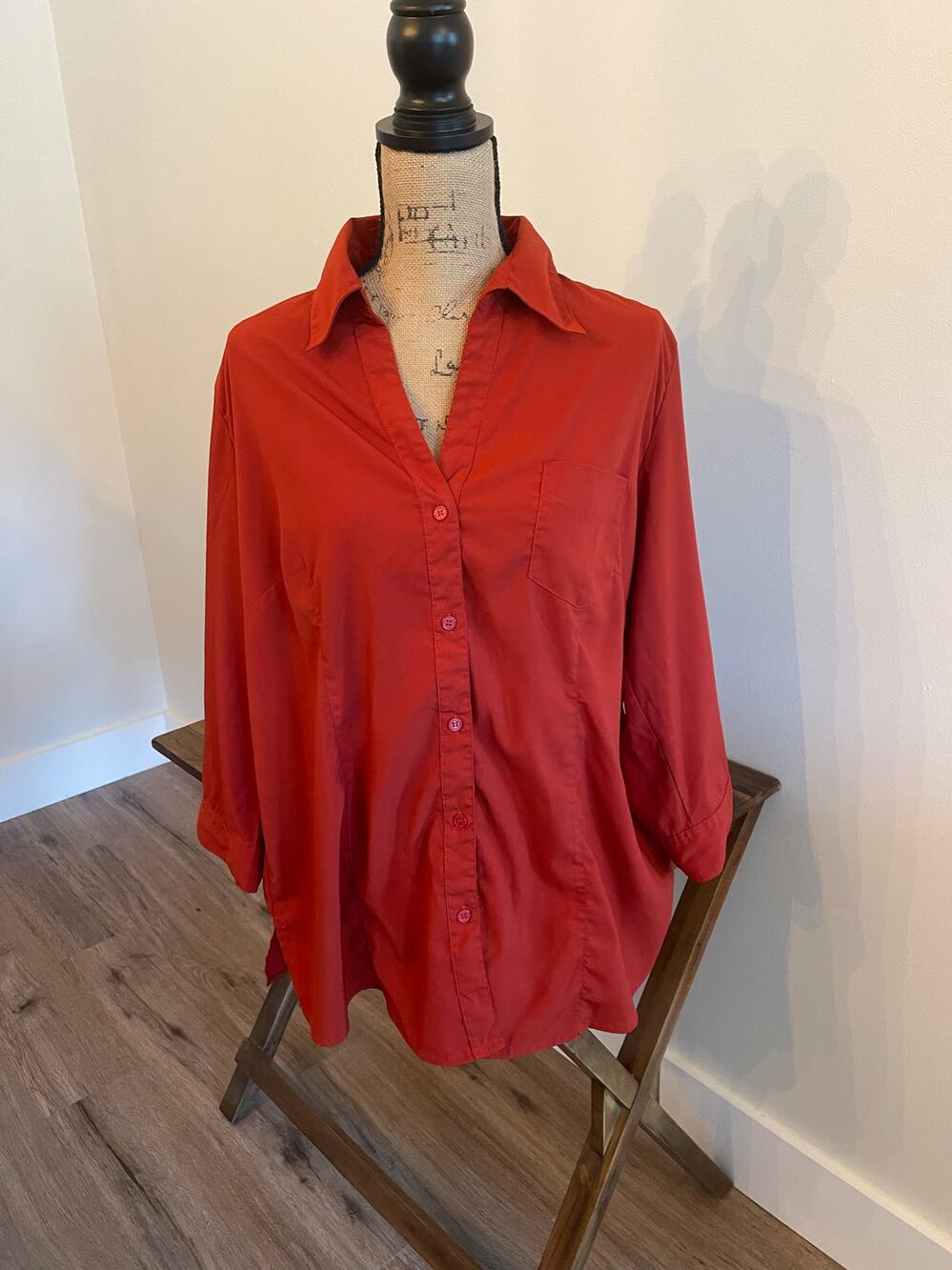 Jennifer Lauren Stretch Burnt Orange Button Up Blouse Size 1X